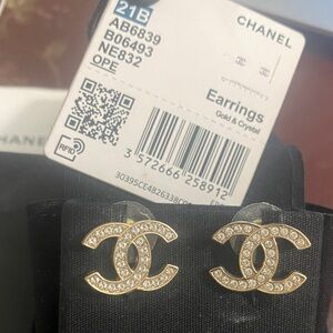 CHANEL Gold and Crystal CC Earrings